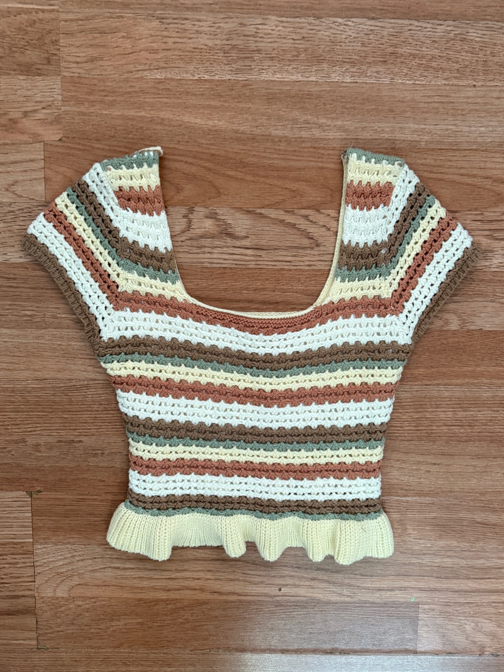 Promesa Striped Crochet Crop Top in Cream, Tan, Brown and Terracotta
